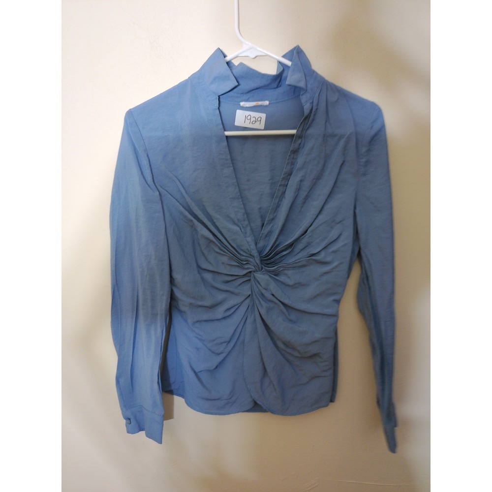Genie Mode Twist Front Blouse Womens S Blue V-Neck Ruched Long Sleeve Aesthetic